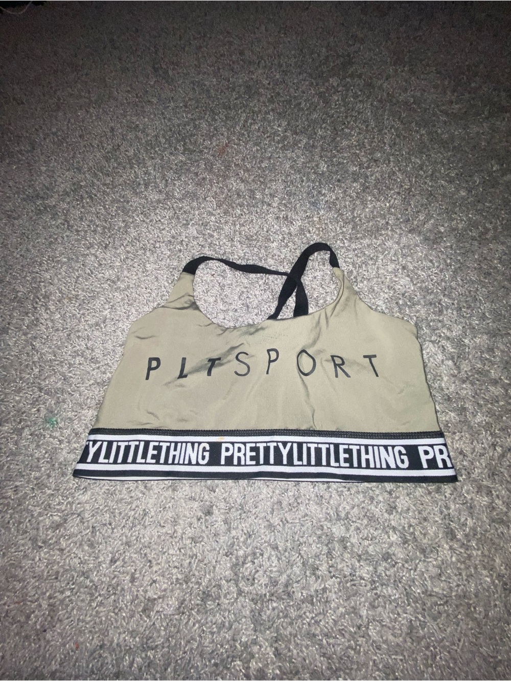 PrettyLittleThing Sage Green Branded Sports Bra